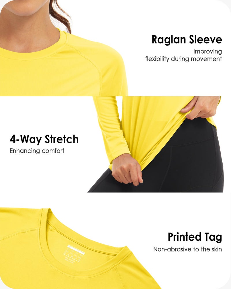 Boladeci Women's Swim Shirt Rash Guard Yellow Long Sleeve Sun Shirts UPF 50+ UV Protection Workout Tops SPF T-Shirts S - Image 4